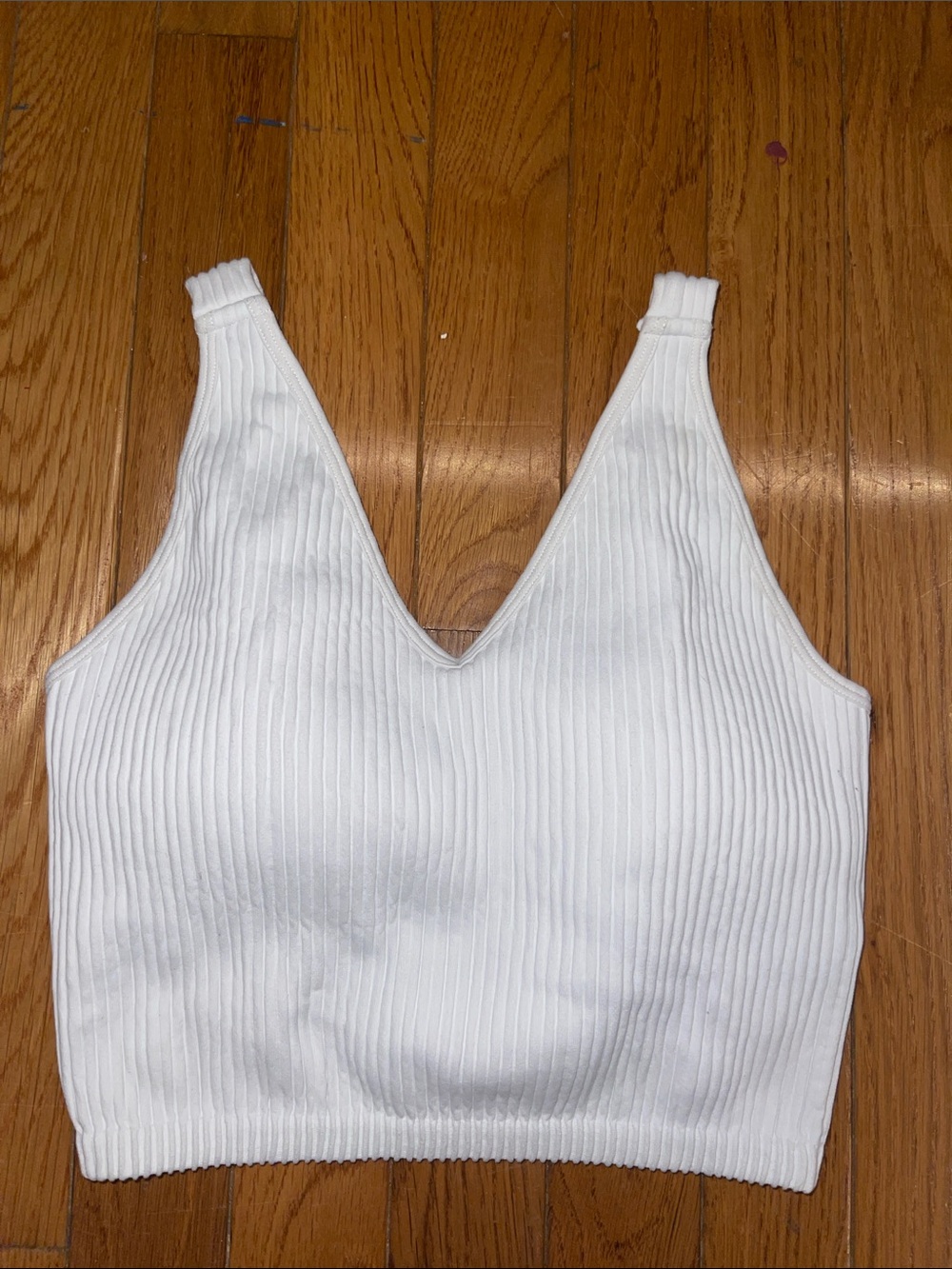 White Ribbed V-Neck Crop Tank Top